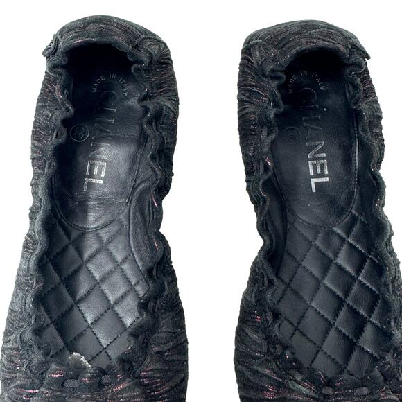 Chanel Black Fabric Ballet Flats with Pink Lurex Thread CC Logo 36.5 Rare Runway - Picture 12 of 12